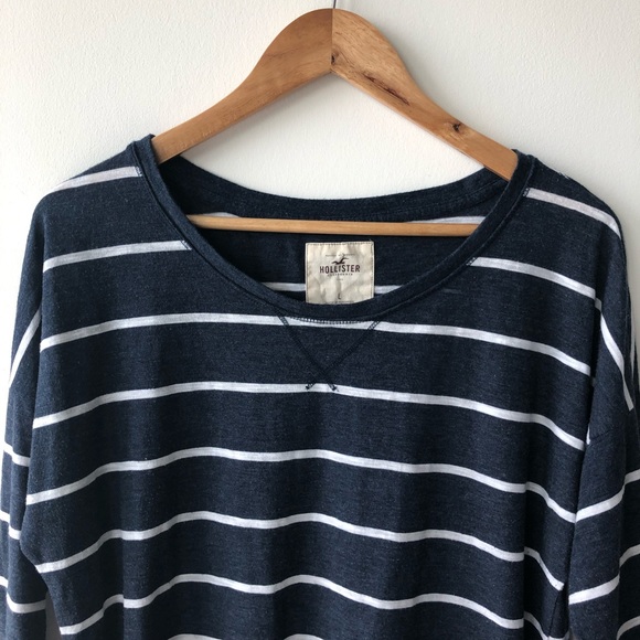 Hollister Navy Blue Striped Scoop Neck Shirt - Picture 3 of 4